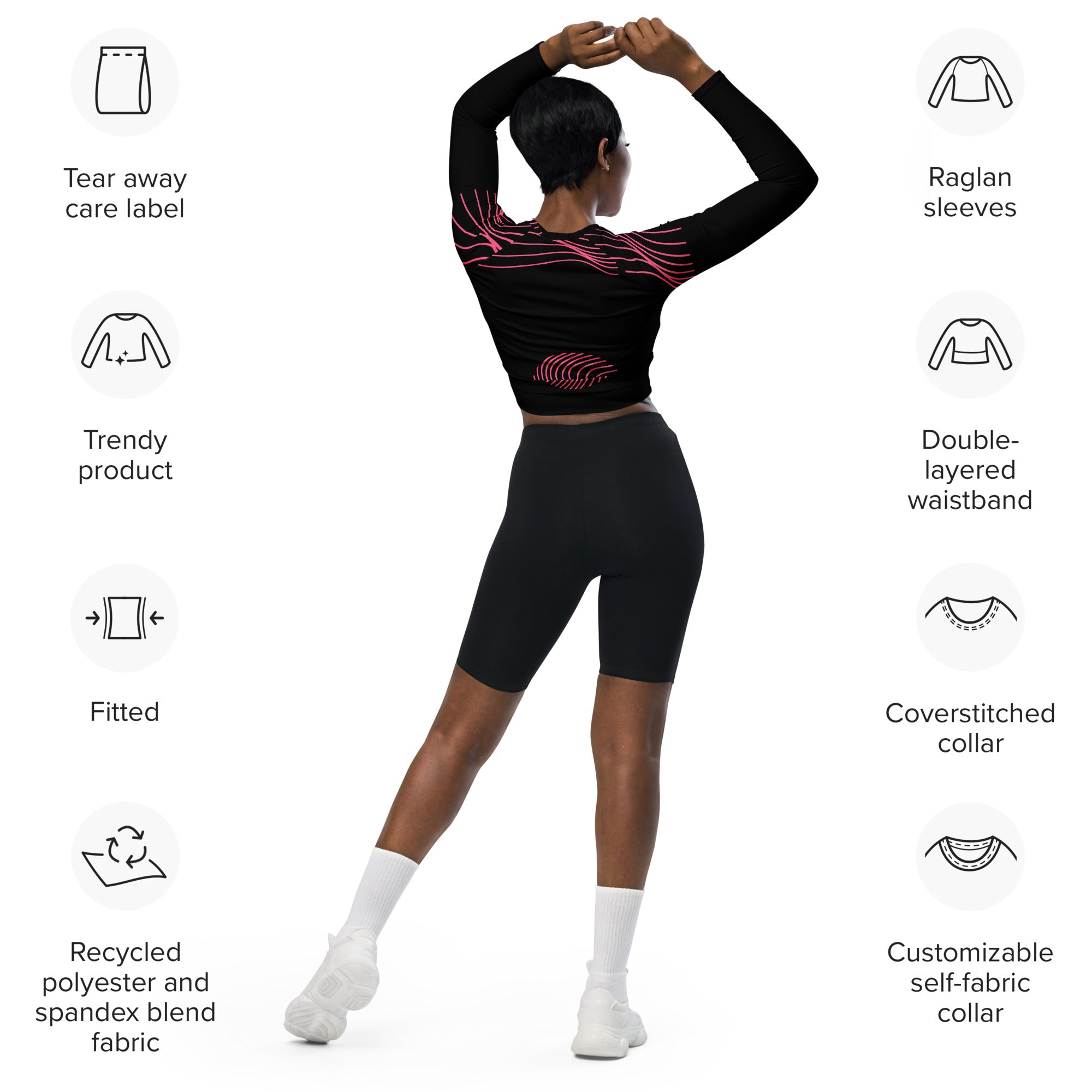 Activewear long-sleeve crop top. Yoga or Gym or Dance crop top. Streetwear top. RippleFX by WickedYo.
